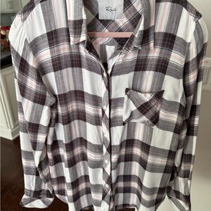 Rails Brownish , White, and Pink Plaid Button Down Shirt